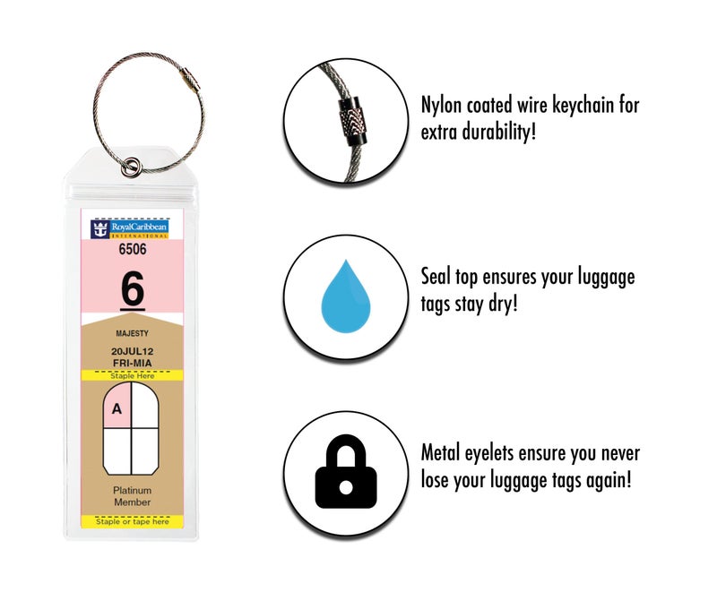 Millennial Essentials Cruise Tags - Narrow Cruise Ship Luggage Etag Holder with Zip Seal & Steel Loops for Royal Caribbean and Celebrity Cruises (4 Pack) - Image 3